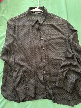 Zara Women’s Black Textured Button-Down blouse-sheer